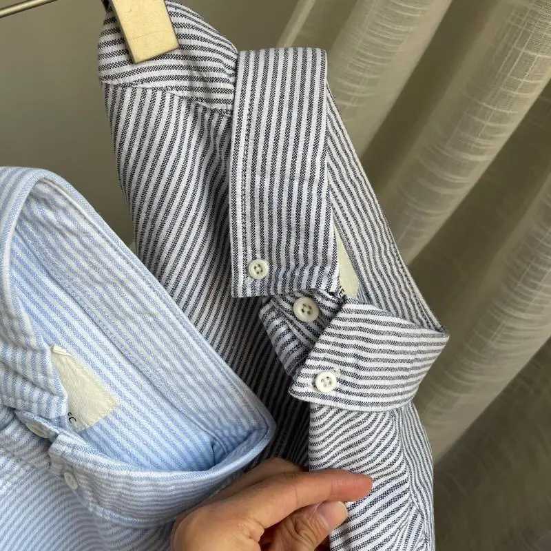Retro Japanese Versatile Wash Striped Shirt Oxford Spinning Men and Women Casual Long-sleeved Shirt Clothes M260305