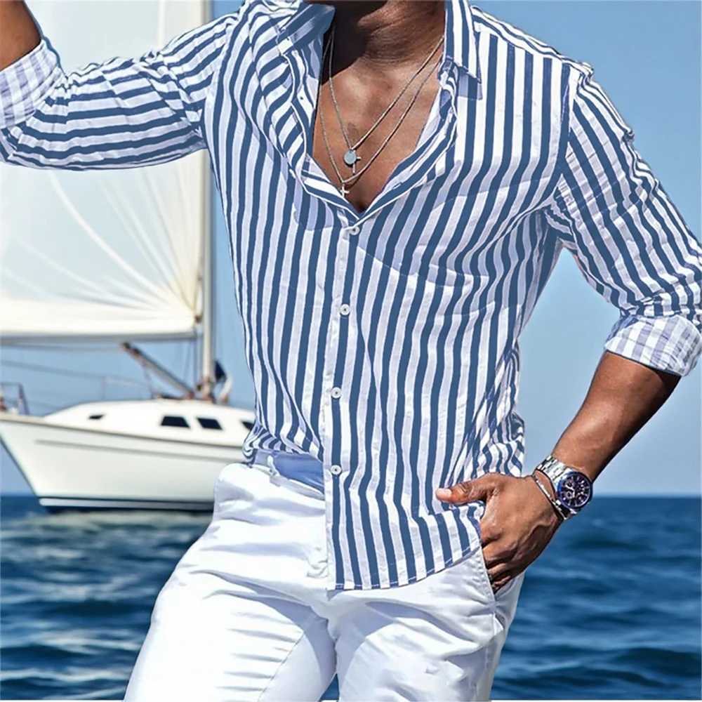 17 colors 2025 new mens long-sleeved striped shirts casual comfortable clothing handsome popular comfortable mens tops M260305