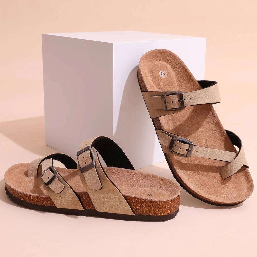 Kidmi New Fashion Women's Summer Cork Clogs Sandals Classic Women Mules Soft Suede Beach Slides With Adjustable Buckle