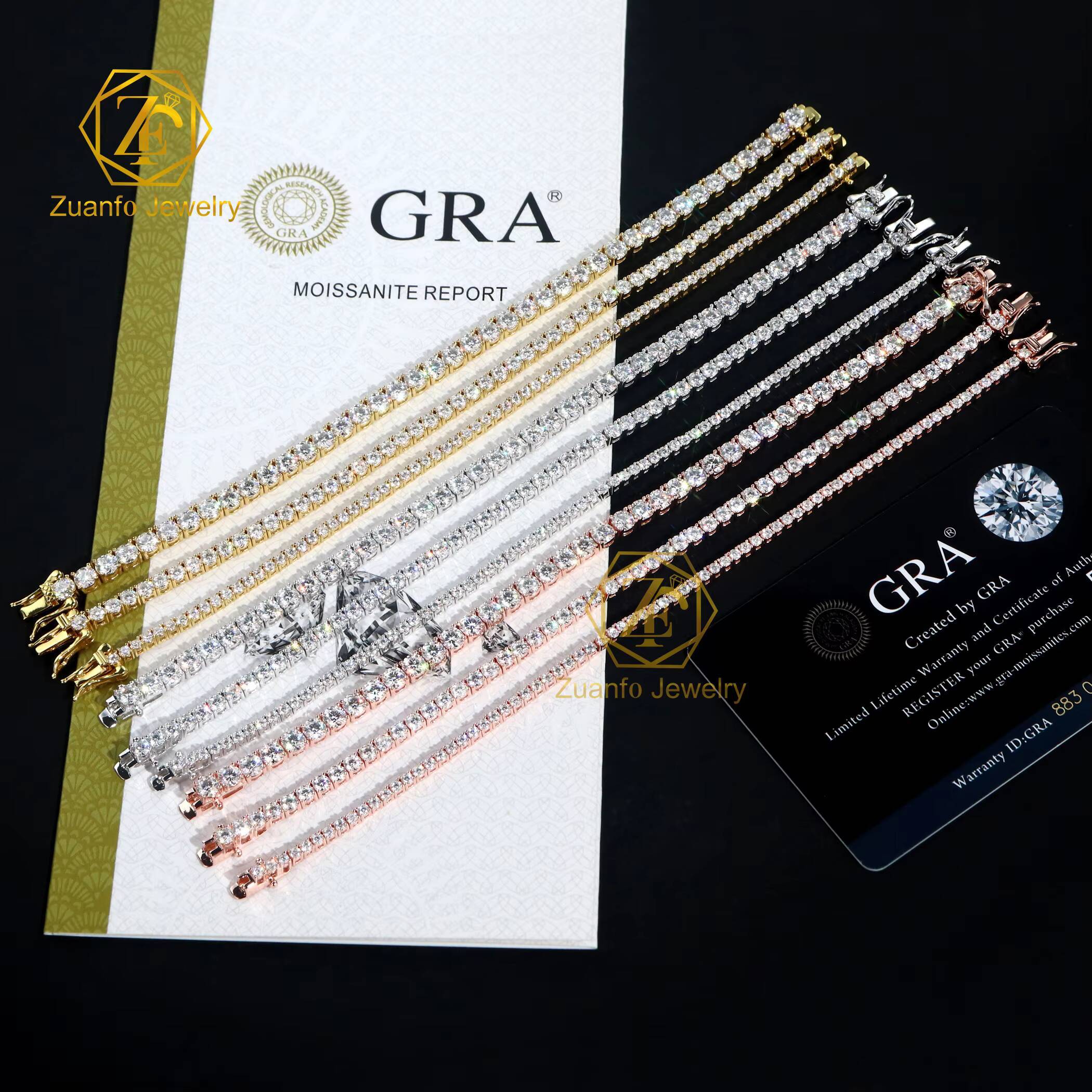 2026925 Sterling Sliver Moissanite Tennis Chain 2mm 3mm 4mm 5mm 6mm 65mm Pass Diamond Test Hip Hop Moissanite Chain Bracelet