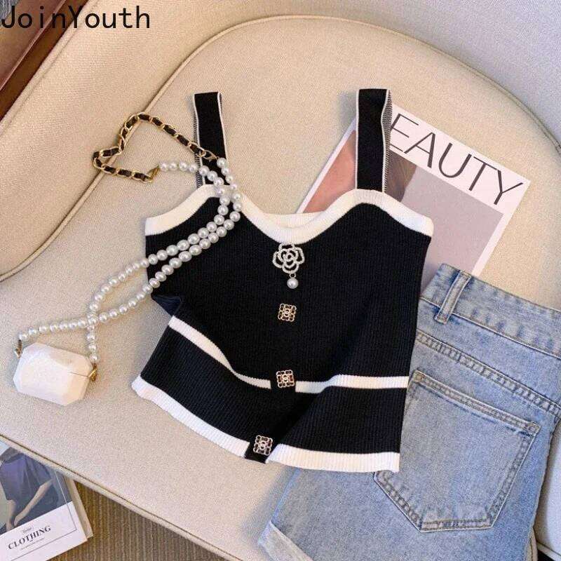 Knitted Tanks Women Clothes Sleeveless Tunic Temperament Korean Vest 2025 Ropa Mujer Fashion Sexy Camis Summer Crop Tops 27U009 Mdng260304