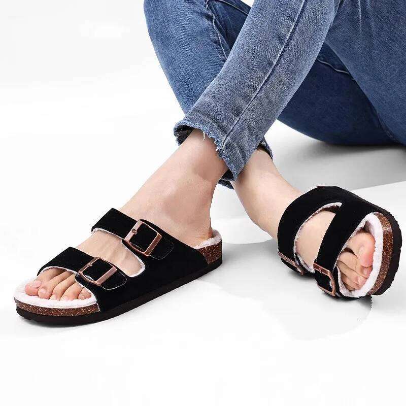 Kidmi Winter Fuzzy Cork Fashion Fleece Lined Man Clogs Outdoor Antiskid Fur Indoor House Slippers