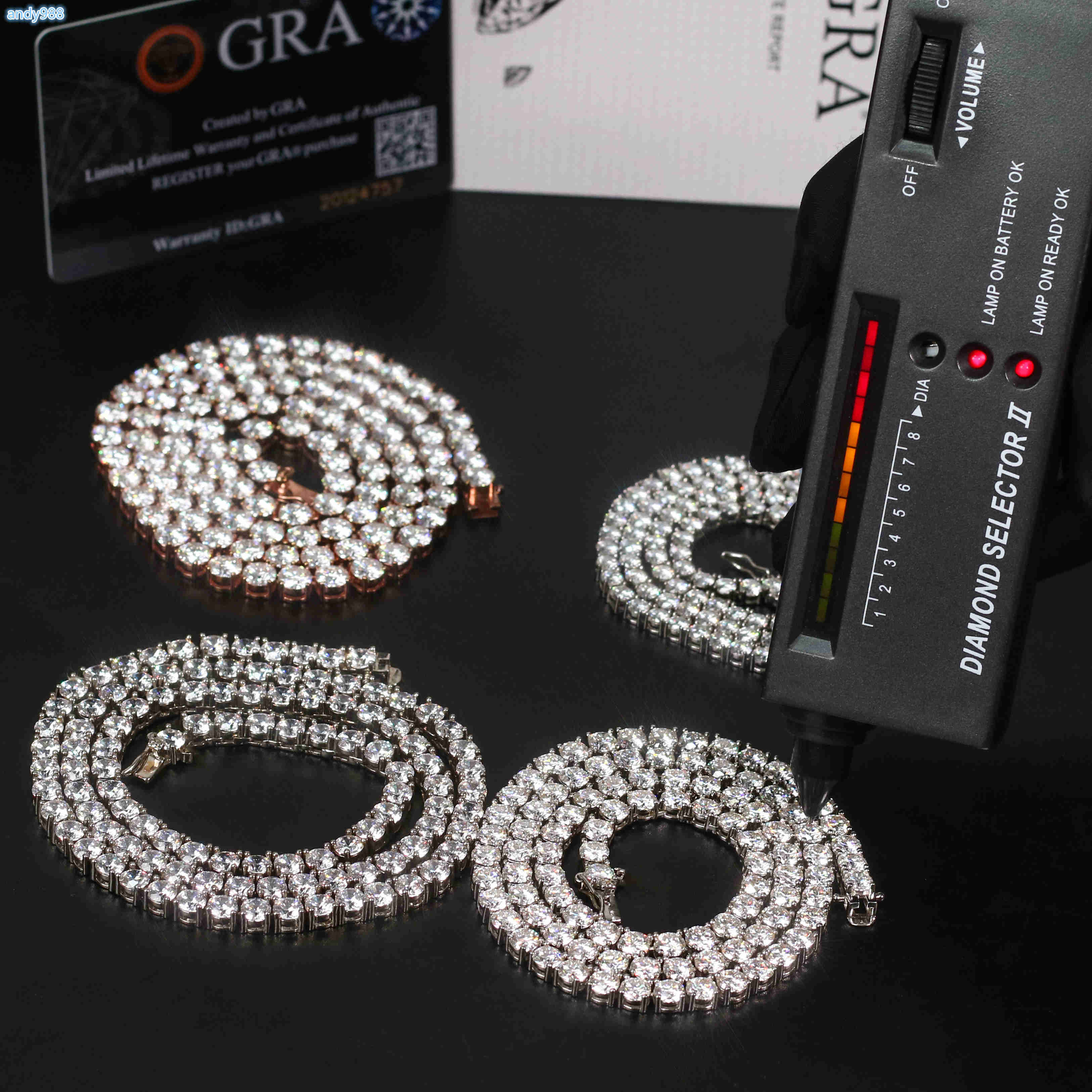 Fine Jewelry White Gold Tennis Chain Necklace Bracelet Hip Hop 925 Silver VVS Iced Out Moissanite Tennis Chain