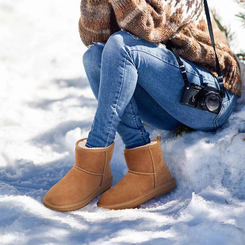 Kidmi New Genuine Suede Mini for Women Winter Warm Fuzzy Comfort with Fur Lined Outdoor Womens Snow Boots