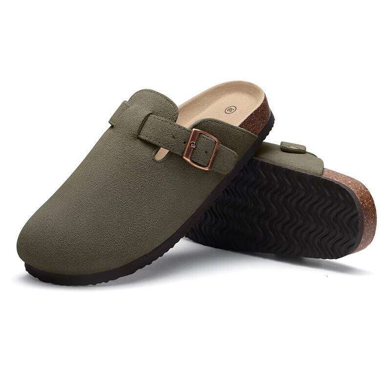 Kidmi Classic Genuine Suede Clogs Summer Men Beach Sandals Soft Nonslip Cork Slippers With Arch Support Slide