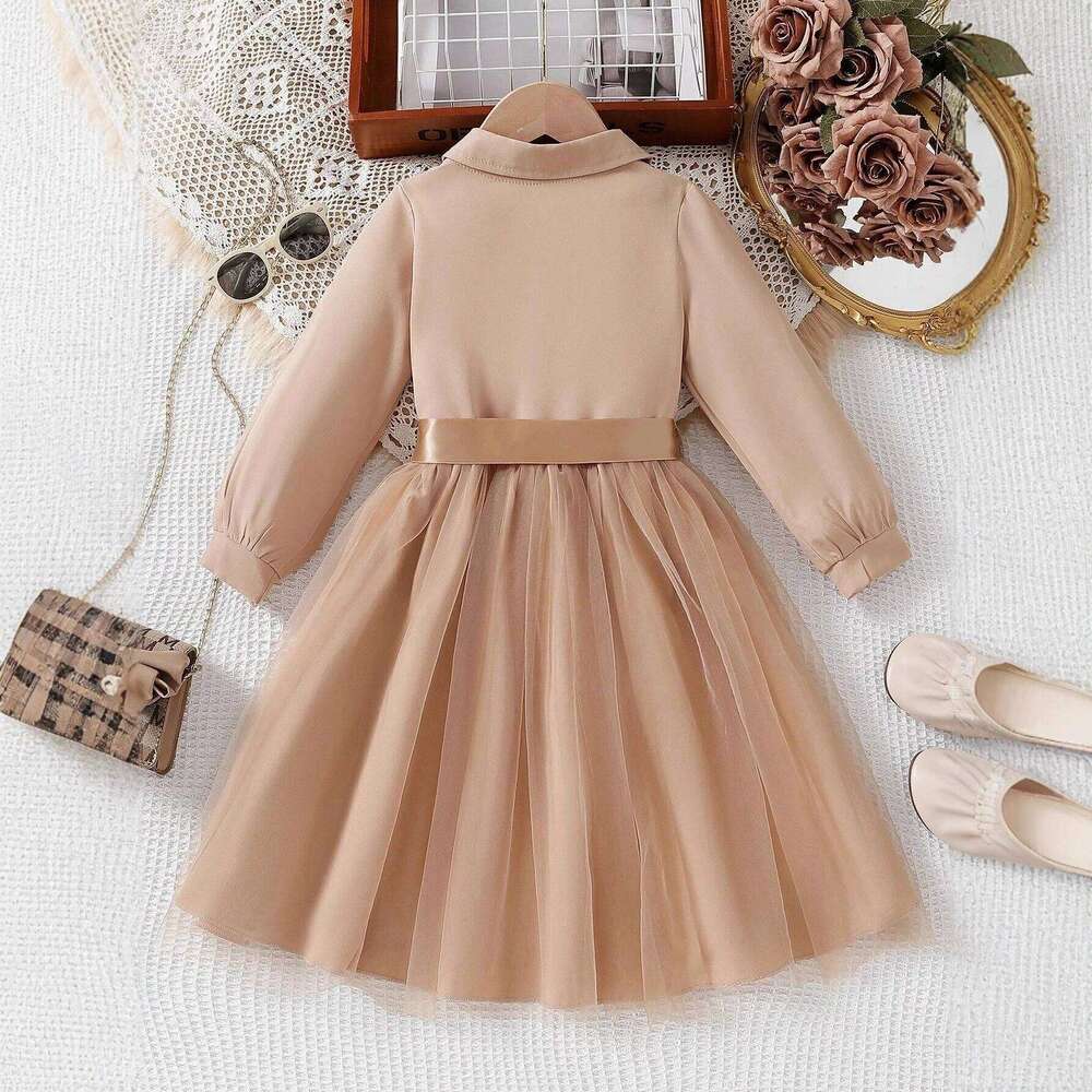 Chic Girls' Long-Sleeve Shirt Dress Knee-Length Outfits for Spring/Fall/Summer Outing Kids Dresses Girls Baby Clothing 4y To 7y Z260304