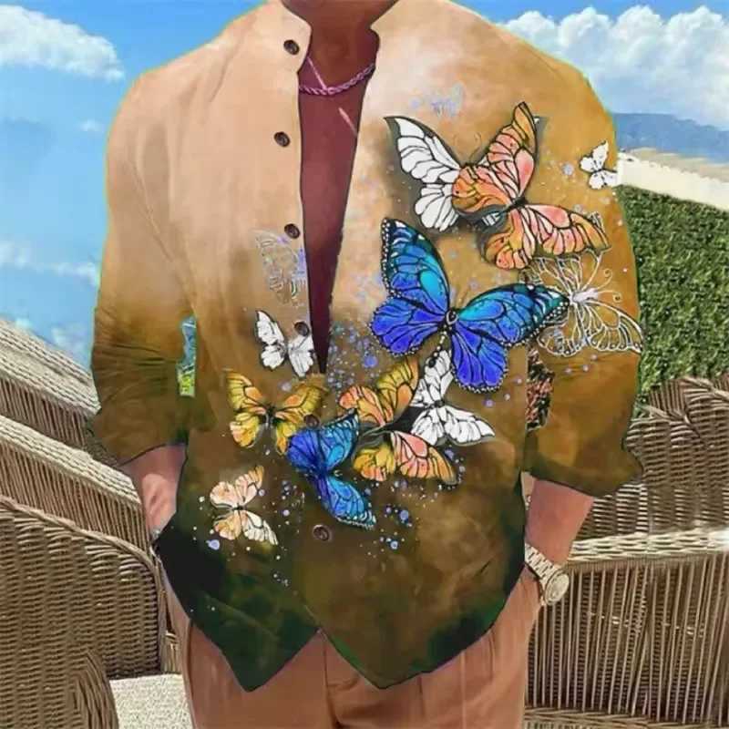 Mens Shirt 6-color Hawaiian 3D Mens Long Sleeved Shirt Butterfly Single Button Fashionable Casual Shirt M260305