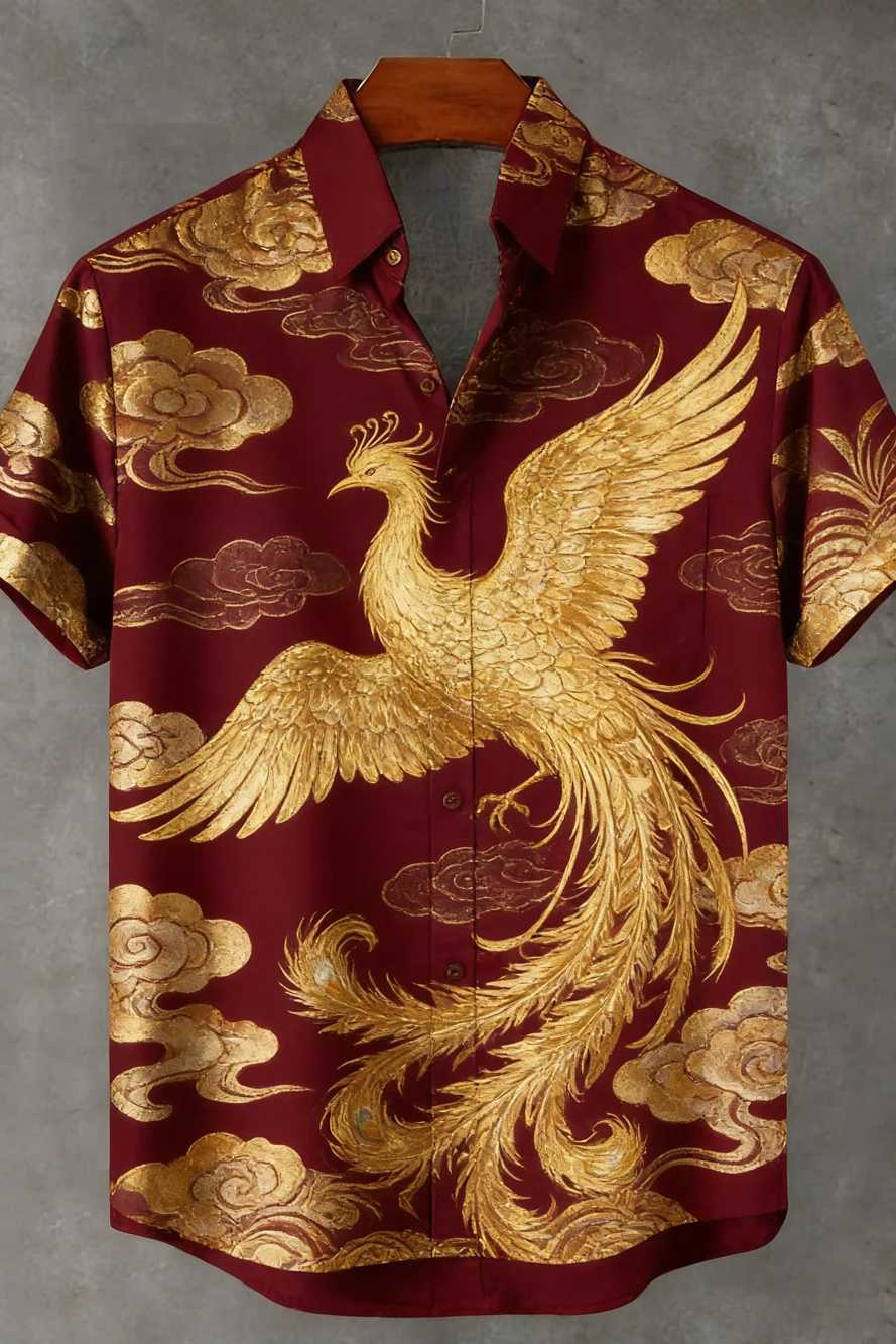 2026 Mens New Natural Tiger Phoenix Pattern 3D Printed Linen Casual Shirt Hawaiian Outdoor Activity Short-sleeved Clothing Men M260305