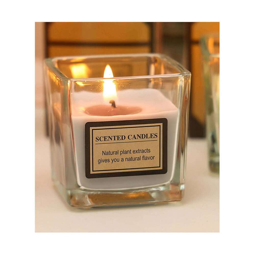 Square Creative Glass Candle, Smokeless Romantic Scented Gift Box, Candlelight Dinner Hotel Wedding W260304 W260305