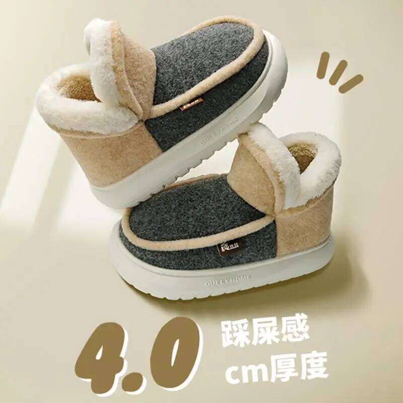 2025 New Winter Cotton Slippers Women Men Home Floor Warm Shoes Soft Plush Thick Sole Couples Indoor Street Snow Boots