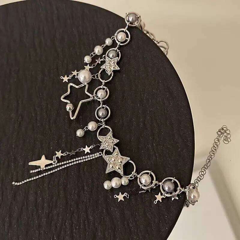 New Korean Shiny Rhinestone Star Pentagram Waist for Women Bling Crystal Pearl Chain Tassel Belt Body Chian Y2K Jewelry S260304