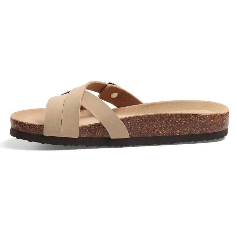 Kidmi Summer Women's Flat Cross Straps Fashion Sandals with Metal Buckle Lady Slides PVC Casual Beach Slippers