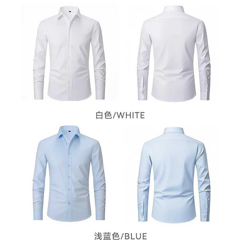 Mens Shirt Euro Size S-2XL Solid Color Eastic Shirt For Men Office Cargo Shirts White Black Long-sleeved Shirt Spring Autumn M260305