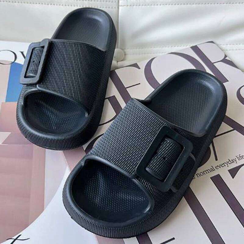 Kidmi Women's Summer Home New Thick-soled Single-Buckle Comfortable Bathroom Sole Couple EVA Slippers