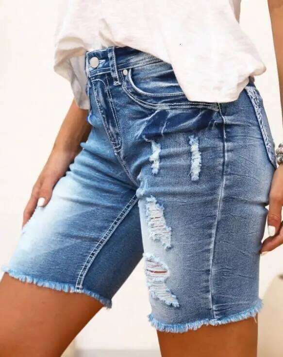 Tight Fitting Women's Summer Fashion Trend Street Style with Wind Blown Holes and Frayed Edges Design Denim Shorts XJ260305