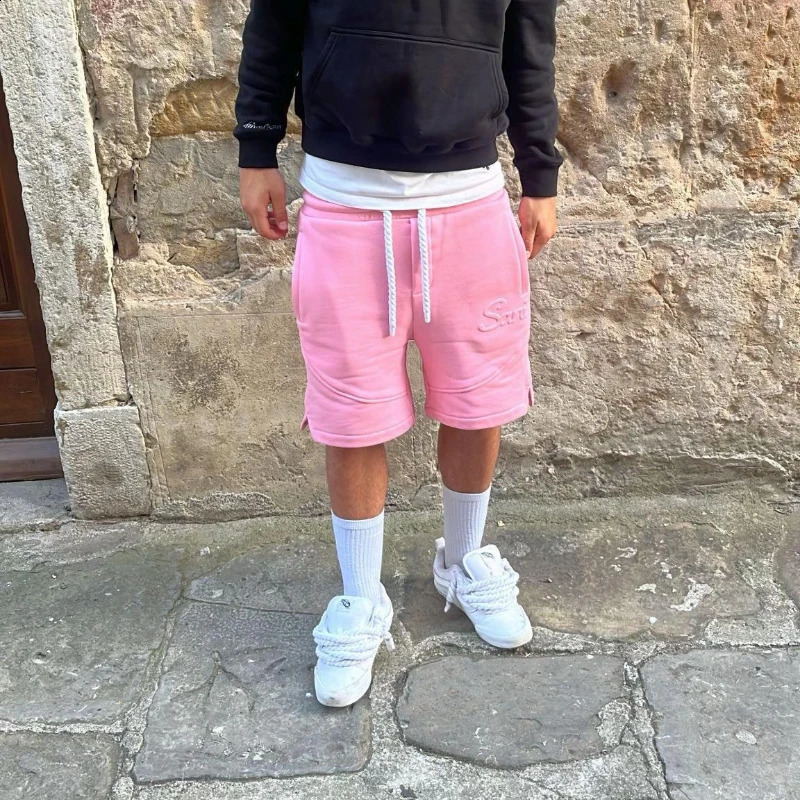 Y2K Harajuku Solid Shorts Man Letter Embossed Pink Sweatpants Hip Hop Retro Casual Stylish Comfortable Shorts Unisex Baggy Pants 260302