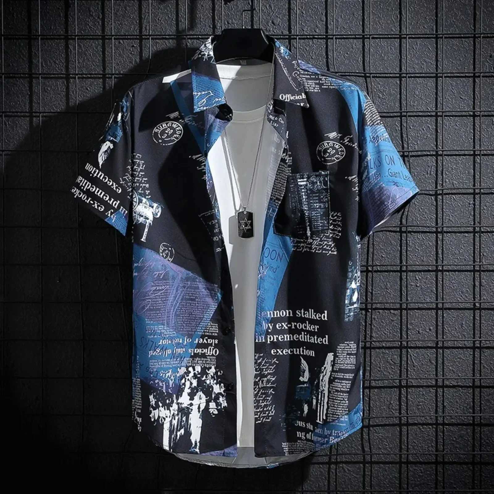 Hawaiian Shirt Man Print Casual Thin Beach Slim Fashion Shirt Black Social Vintage Funny Oversized Clothes a77 M260305