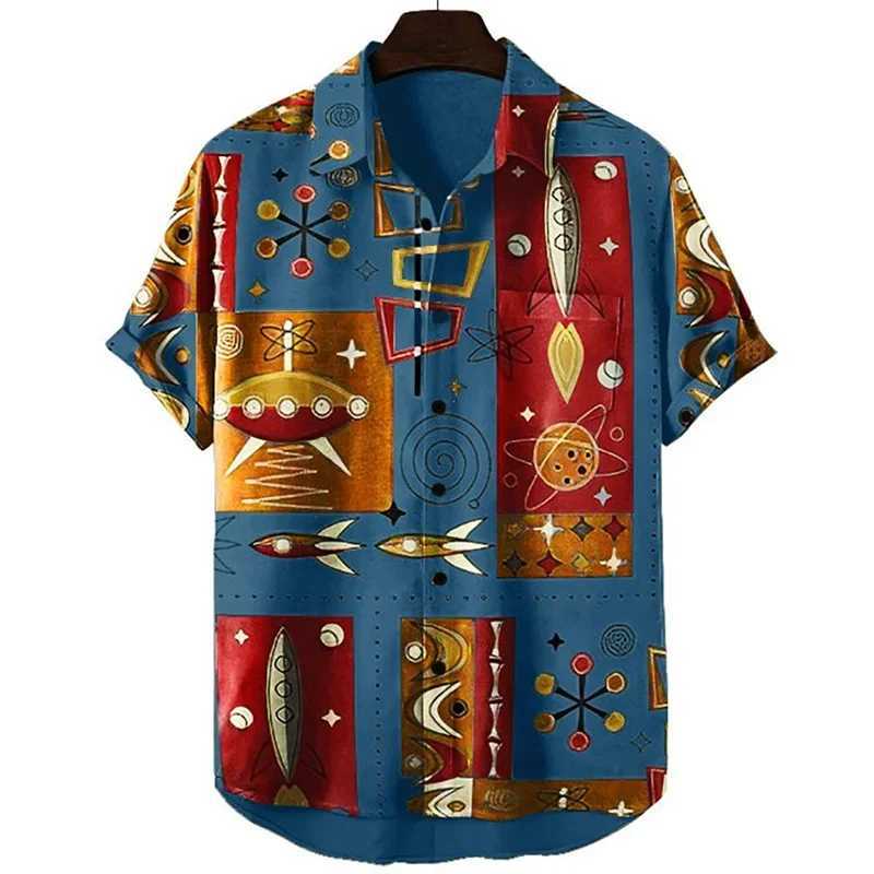 Rocket Graphic Shirts for Men Clothing 3D Printed Hawaiian Vacation Beach Shirt Lapel Blouse Summer Casual Clothes Tops Chemise M260305