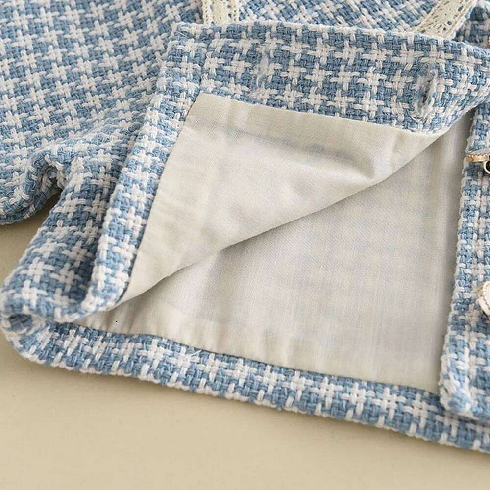 Girls' 3-Piece Thousand Bird Check Set - Big Lapel Coat Waistcoat Skirt + Satchel | Classic Kids' Ensemble Z260304