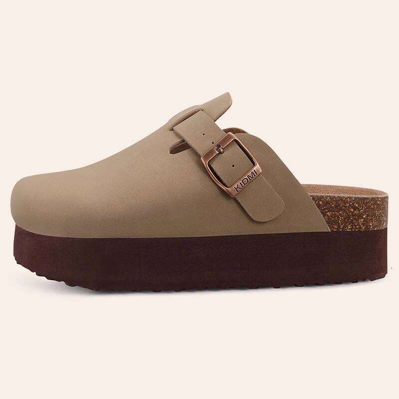 Kidmi Platform Women's Mules Cork Clogs Outdoor Deep Heels Waterproof Beach Slippers With Arch Support