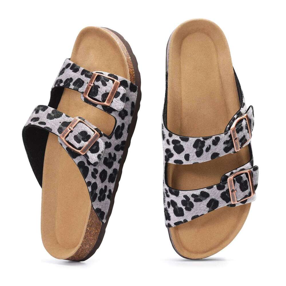 Kidmi New Women's House Sandals Cork Sole Womens Suede Soft Comfortable Mules Clogs Non-slip Beach Slippers