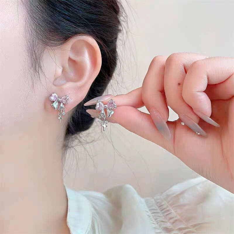 S925 Sterling Silver Bowknot For Women Sweet And Elegant Ultra Shiny Zircon Earrings