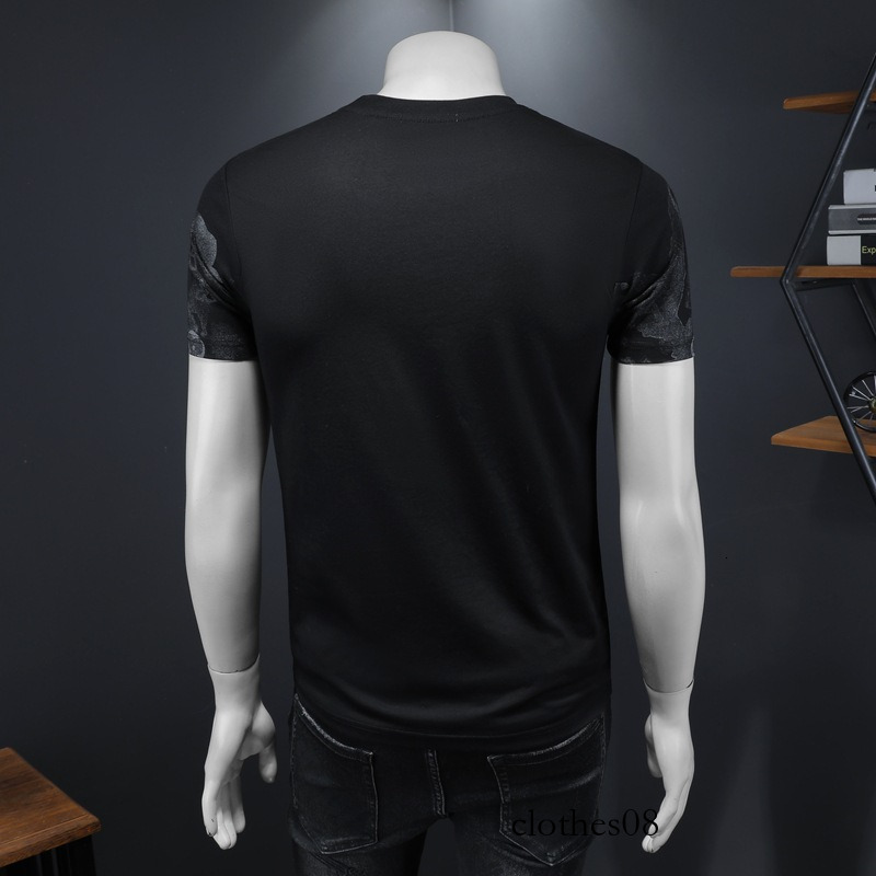Men T shirt European high-end printed short-sleeve summer 2025 new personalized men's T-shirt, round-neck trendy brand base shirt