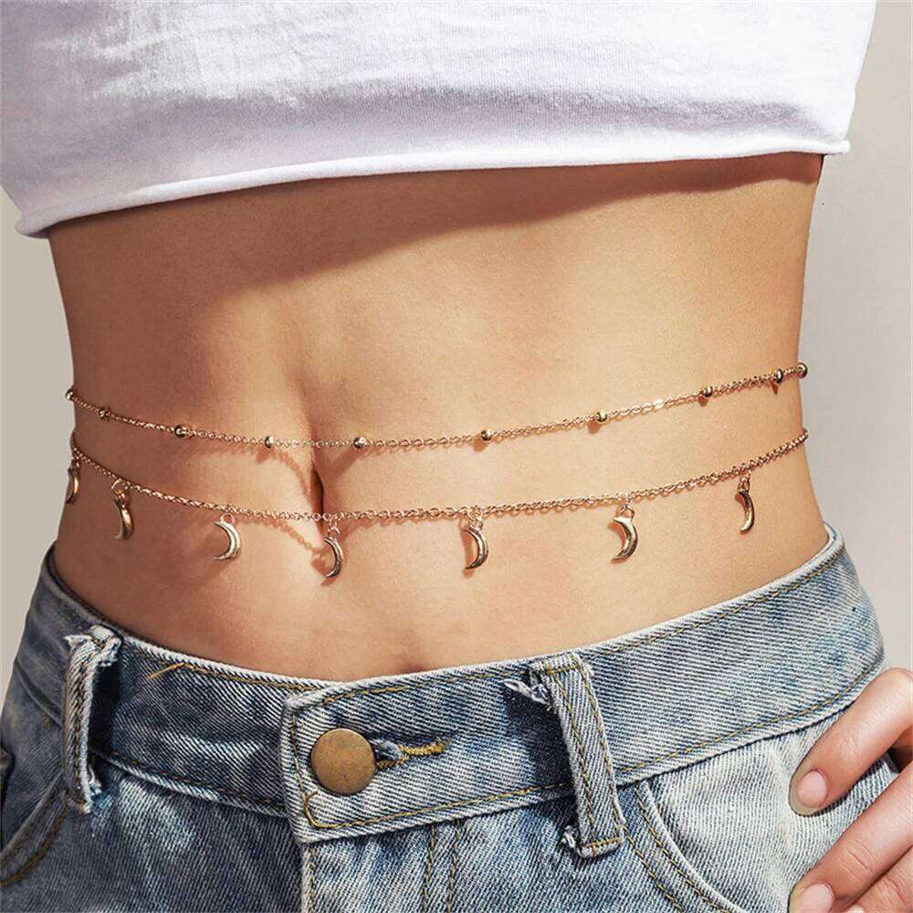 Fashion Boho Gold-plate Multilevel Star Moon Butterfly Snake Pendant Long Waist Chain For Women Beach Sexy Body Chains Jewelry S260304