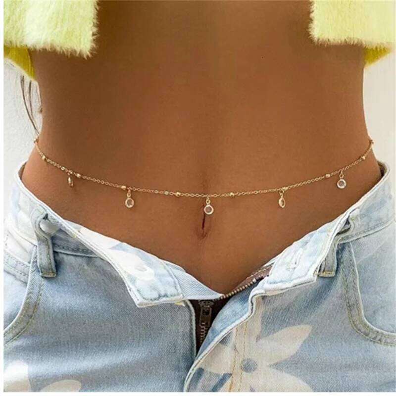 Rhinestone Waist Sexy Beach Metal Ball Thin Chain Body Chains Personalized And Minimalist Crystal Tassel Pendant Jewelry S260304