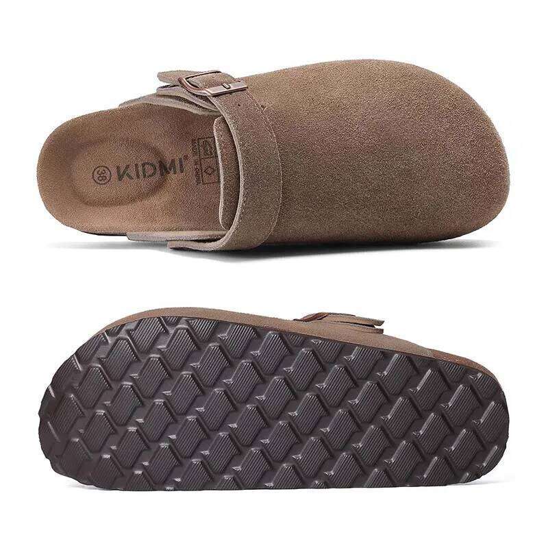 Kidmi Women's Cow Suede Clogs With Adjustable Strap Indoor And Outdoor New Beach Cork Footbed Leather Mules Slip On Potato Shoes