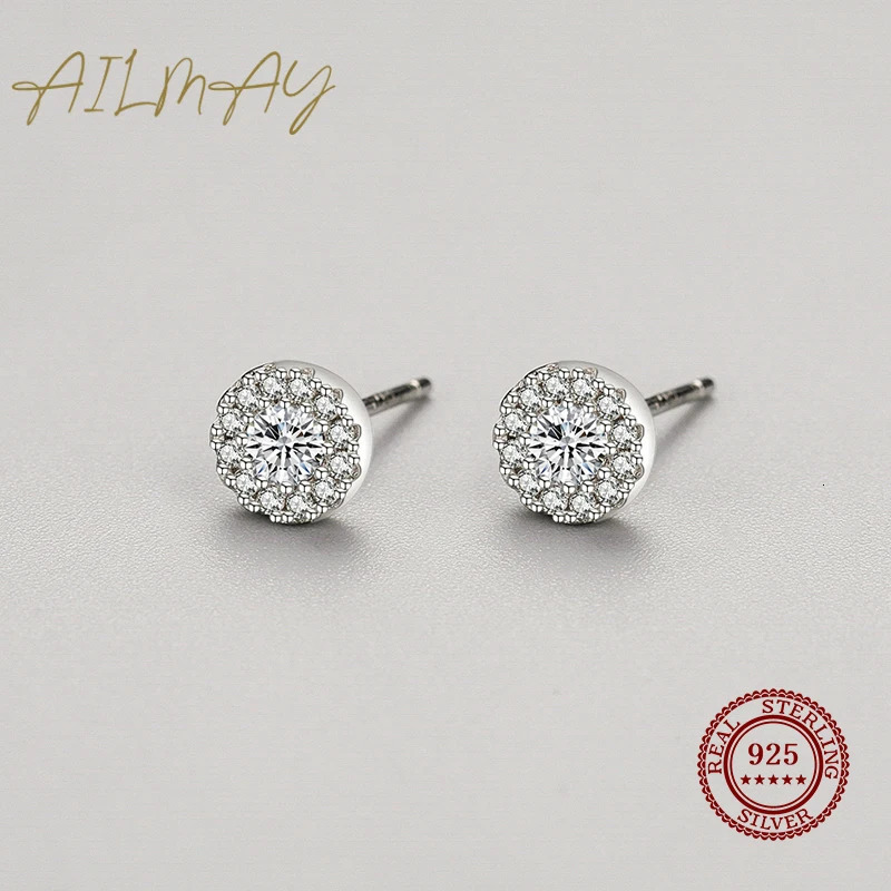 Ailmay Genuine 925 Sterling Silver Sun Flower Cubic Zirconia Earrings For Women Classic Wedding Statement Jewelry 260303