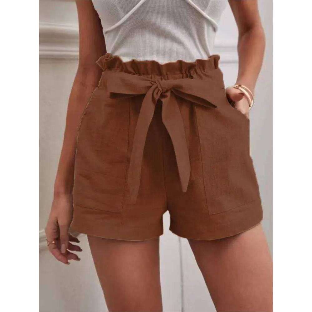 Summer Casual Solid Shorts For Women Fashion High Waist Pockets Lace-Up Pants Female Holiday Beach Sports Womens Clothing New XJ260305