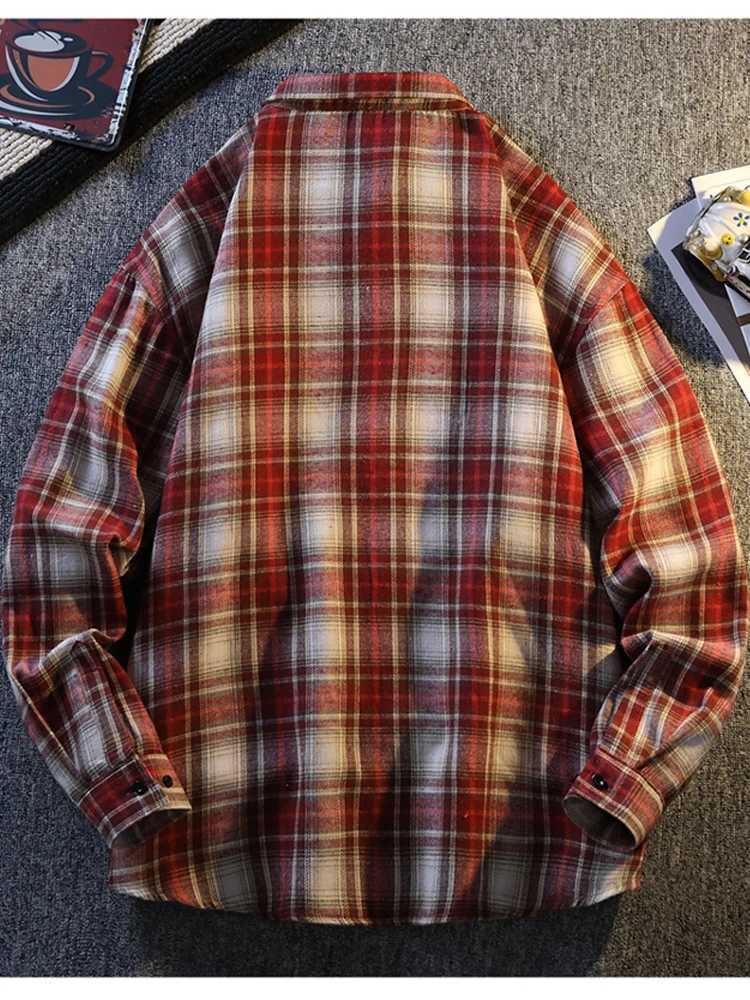 Mens Plaid Shirt Jacket Casual Long-sleeved Streetwear Young Adults Korean Fashion High Street Outwear Spring Man Clothing Top M260305