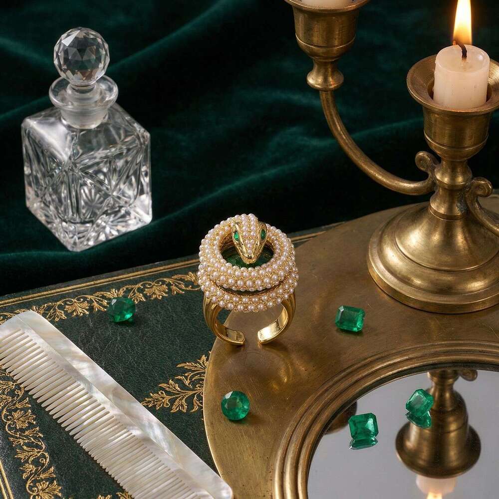 Vintage Snake-Shaped Earrings Necklace And Ring Set Exquisite Niche Fashion Accessories Light Luxury Palace-Style Jewelry High-Quality
