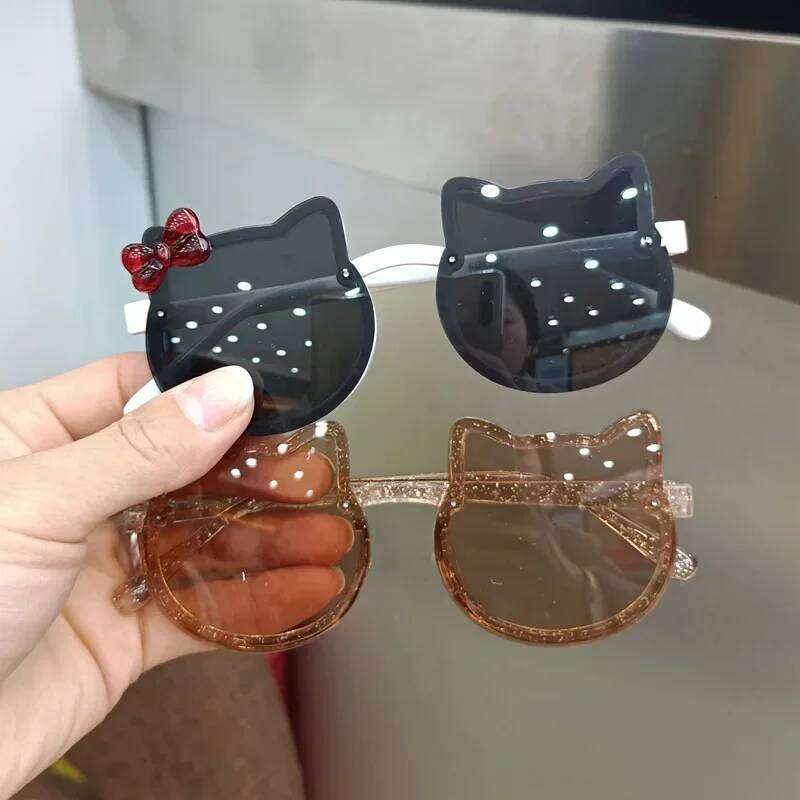 Summer Children Cute Kitty Sunglasses Acrylic Bow Outdoor UV Protection Sun Glasses Baby Girls Classic Kids Boy UV400 Eyewear Z260304