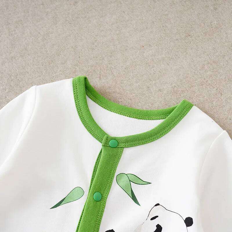 Newborn Boy Girl Cute Cartoon Height Difference Panda Bamboo Simple Casual Green Spring And Autumn Baby Jumpsuit Z260304