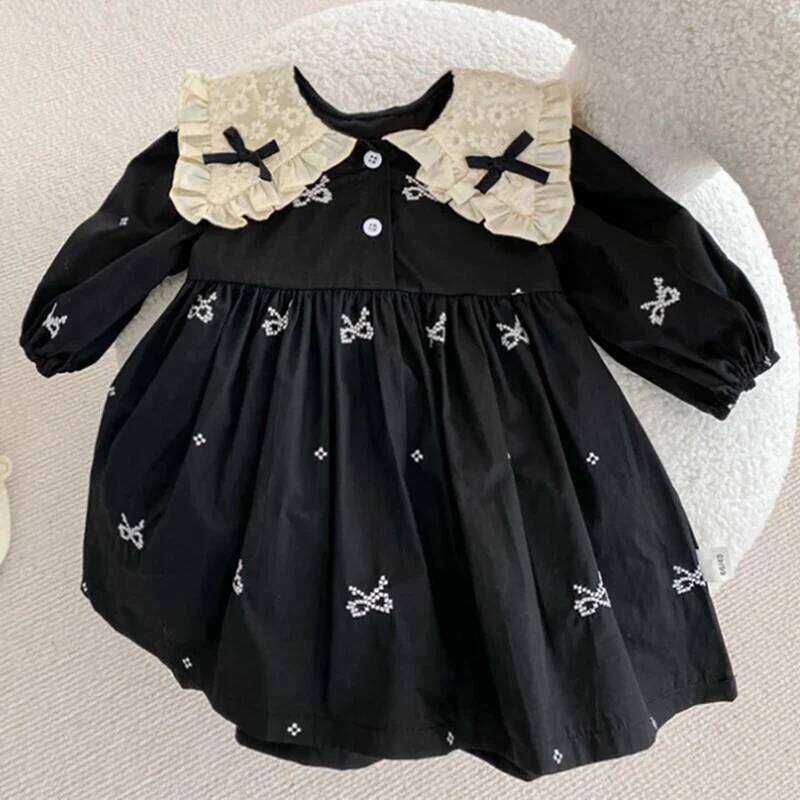 Autumn 0-6Yrs Girls Princess Butterfly Collar Baby Girl One Piece Clothes Embroidery Kids Dress Z260304