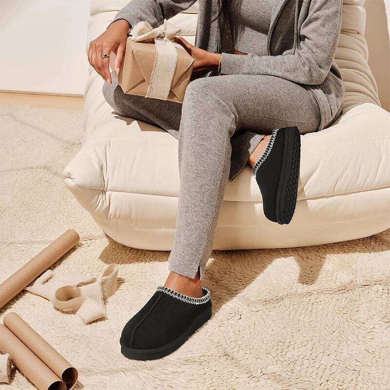 Kidmi Women's Faux Suede Cotton Non-slip Rubber Sole Cushioned Midsole Lace Four-season Slippers with Thick Memory Foam