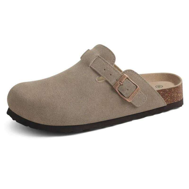 Kidmi New Cow Suede Clogs Soft Cork Footbed Mules Slippers Fashion House With Arch Support Men Beach Sandals