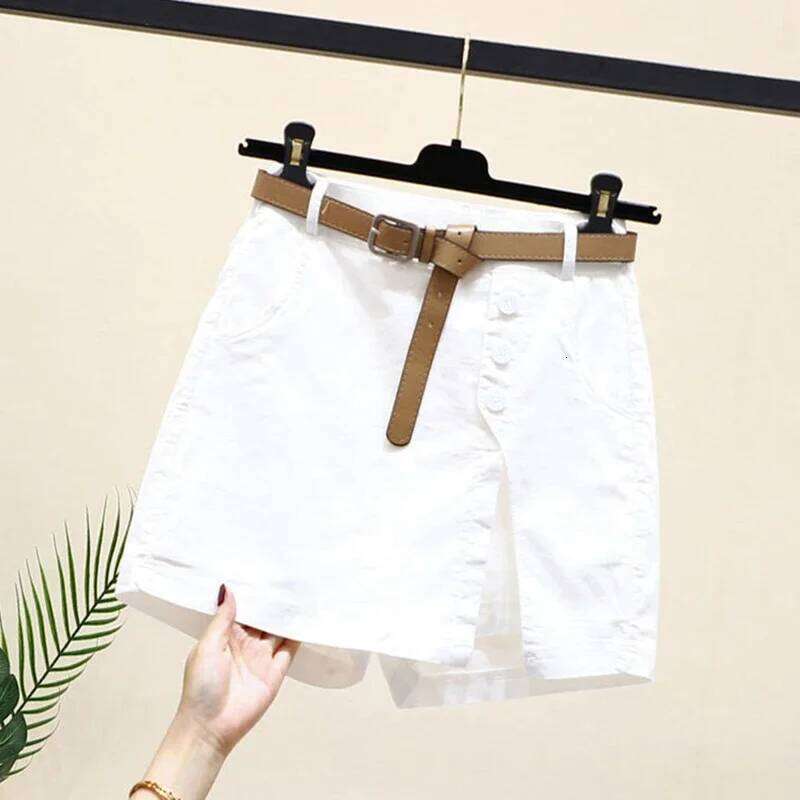 Shorts Women Belt Korean Solid Buttons Side Slit A-line Streetwear Fashion Skirts Chic Harajuku Summer Loose Pants XJ260305