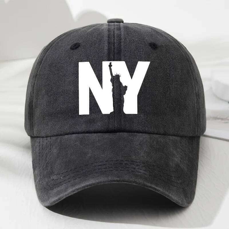 Unisex NY Goddess print soft top baseball cap, retro adjustable outdoor hat, suitable for sports, fishing, and hiking Y260304