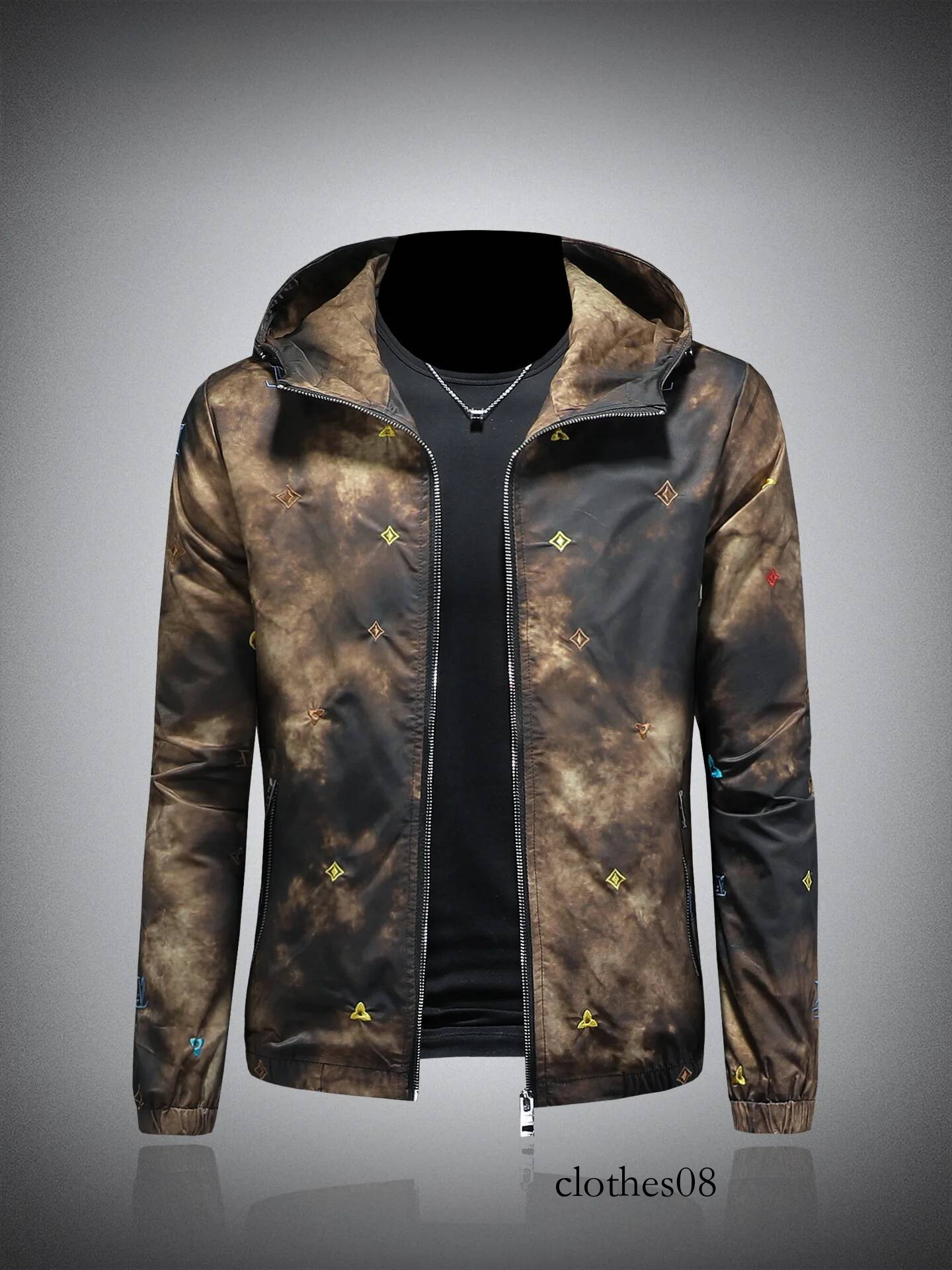 Ele Casual Men's Jaet with Hat Embroidered Faionable All-Match Spring Autumn Polyester Long Sve Zipper Closure