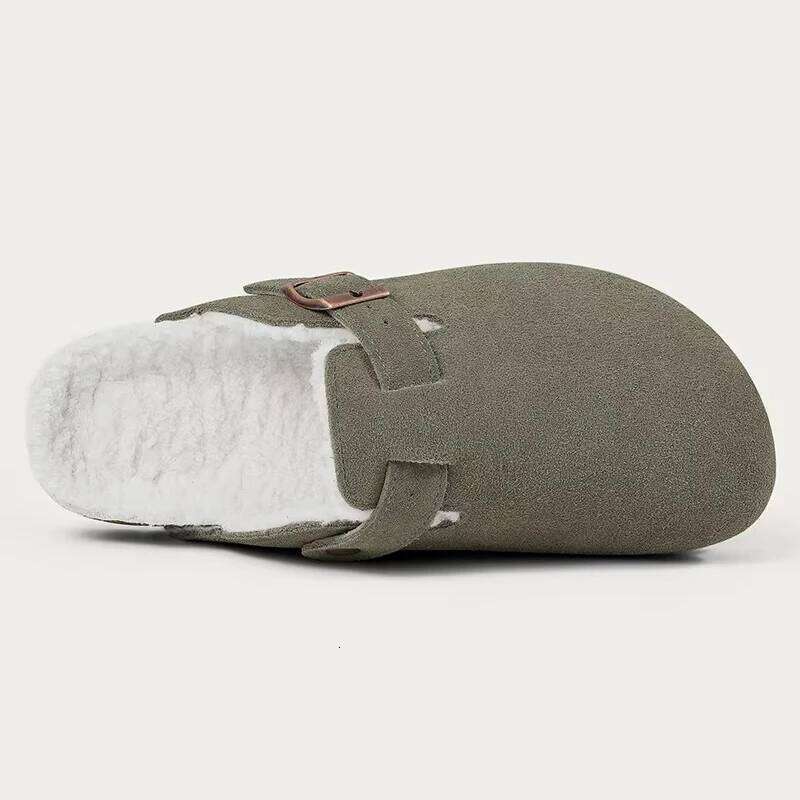 Kidmi Womens Slippers with Warm Furry Lined Adjustable Metal Buckle Winter Fashion Suede Clogs Popular Ladies Mules Potato Shoes