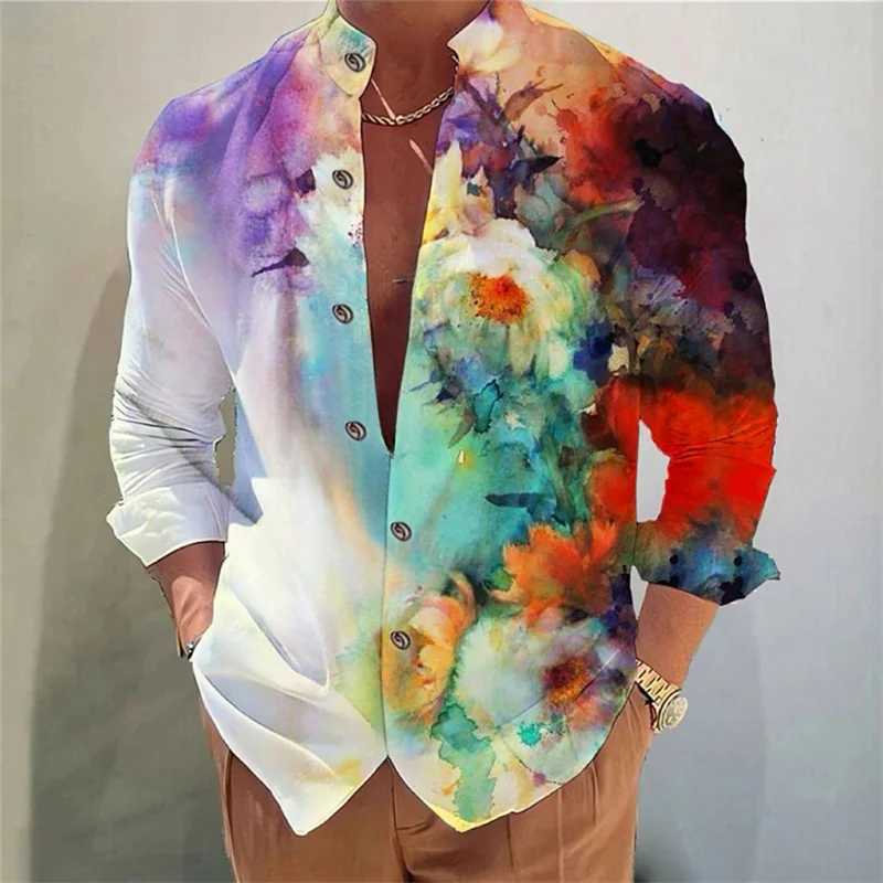 Mens shirt long-sleeved colorful fashion cardigan shirt Hawaiian 3D printed shirt XS-6XL super large size shirt soft fabric M260305