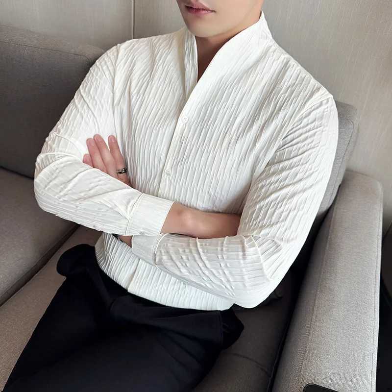 New Mens Social Shirt British Style Casual Business Formal Long Sleeved Shirt Luxurious and Slim Fit Dress Tops Shirt 4XL-M M260305