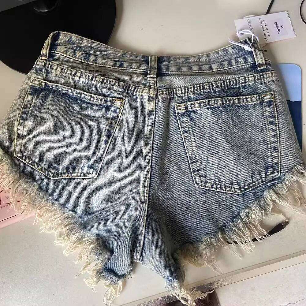 Jeans Women Low Waist Worn Out Irregular Tassel Pocket Exposed Snowflakes Slim Denim Shorts Female 2024 New Summer. XJ260305