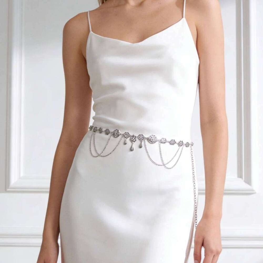 Exotic Vintage Silver Thin Belt Ethnic Multi-layer Alloy Chain Ancient Style All-match Dress Waist Accessories S260304