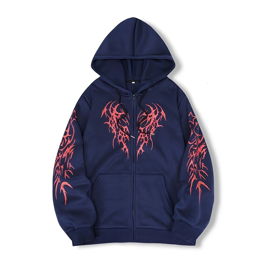Zipper cardigan printed hooded sweatshirt for men new autumn niche sports hoodie couples top 240722