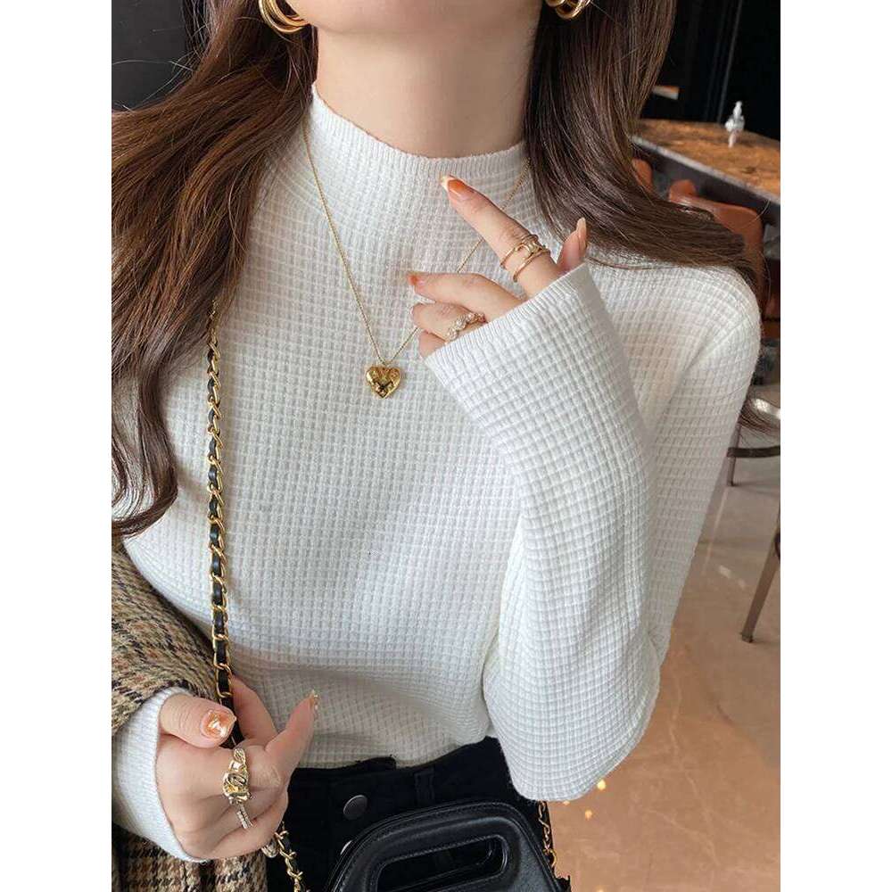 Women Autumn Winter Turtleneck Sweater Vintage Solid Waffle Pattern Knitted Female Sweaters Tops Casual Slim Pullover Jumpers XJ260305