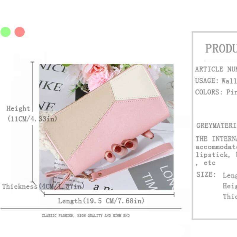 2024 New Women's Long Zipper Student Wallet Korean Edition Color blocked Large Capacity Handheld Phone Bag C260304